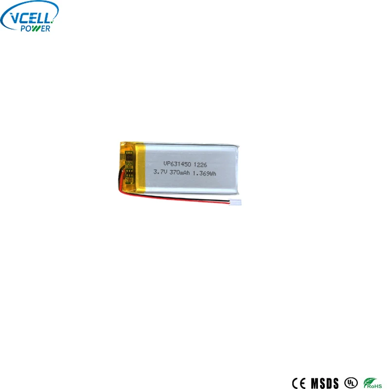 631450 3.7V 370mAh Bateri Polimer Litium Rekaan Sempit